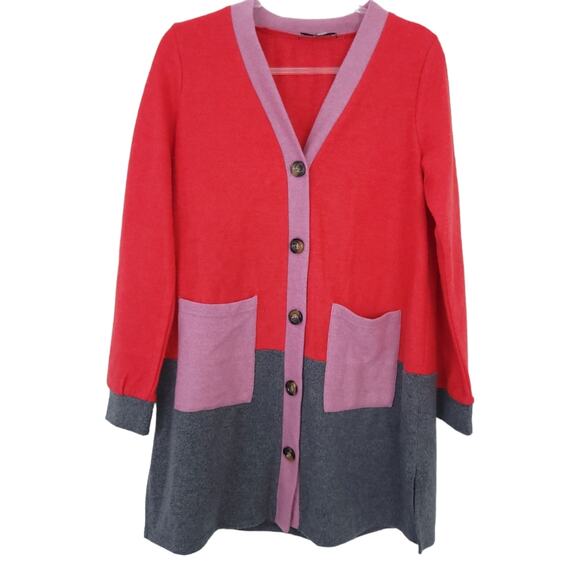 LUUKSE Long Cardigan Sweater Medium Colorblock Boyfriend Cardigan Casual - Picture 1 of 4